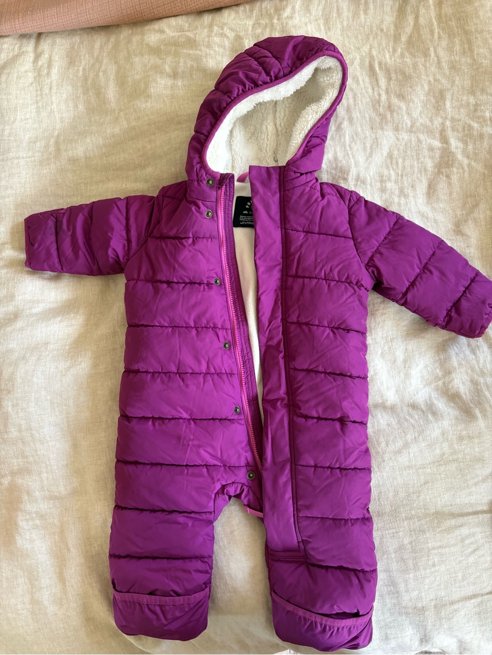 Primary Fuchsia Hooded Quilted One-Piece Footie (6-12 months)